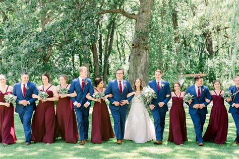 burgundy groomsmen and bridesmaids